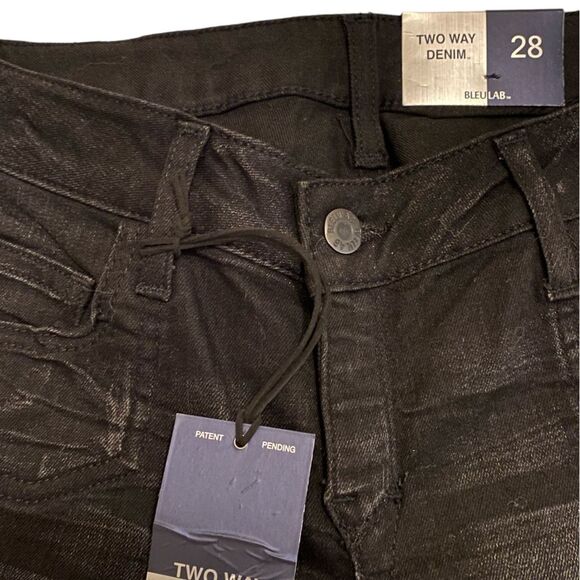 NWT SKINNY REVERSIBLE STRETCH BLACK | BLACK DISTRESSED BLEULAB MADE USA SIZE 28 - Picture 3 of 14